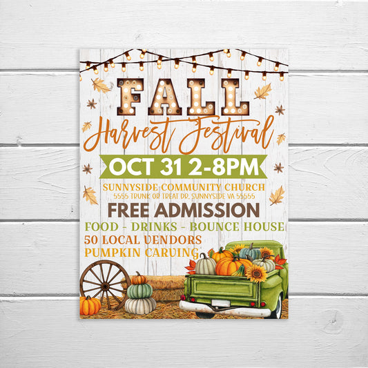 Editable Fall Festival Flyer Invitation, School Church Harvest Event, PTO PTA Community Business Halloween Charity Fundraiser, Printable