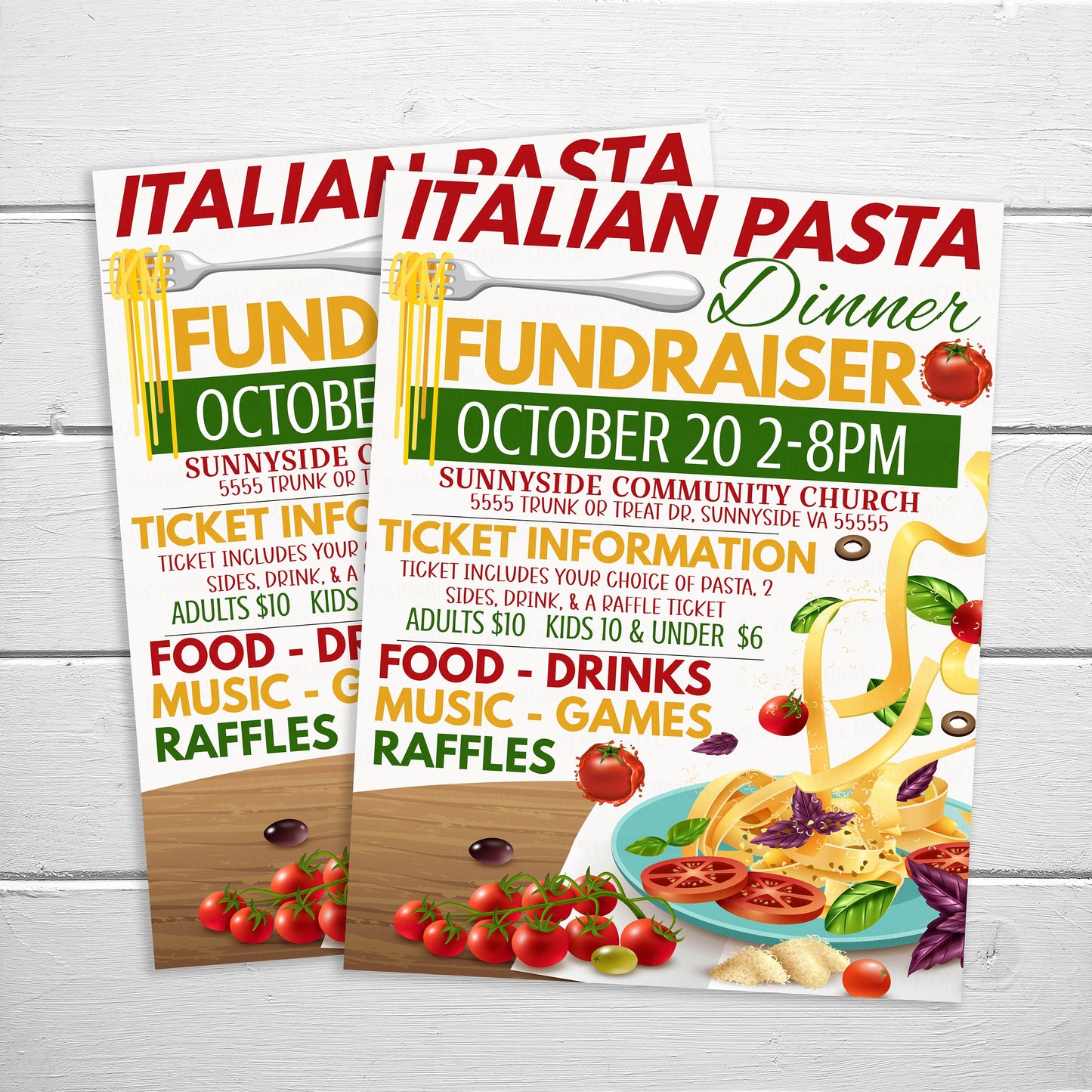 Editable Pasta Fundraiser Flyer, Spaghetti Italian Dinner Fundraising Invitation, School Church Business Charity Invite, PTA PTO Printable