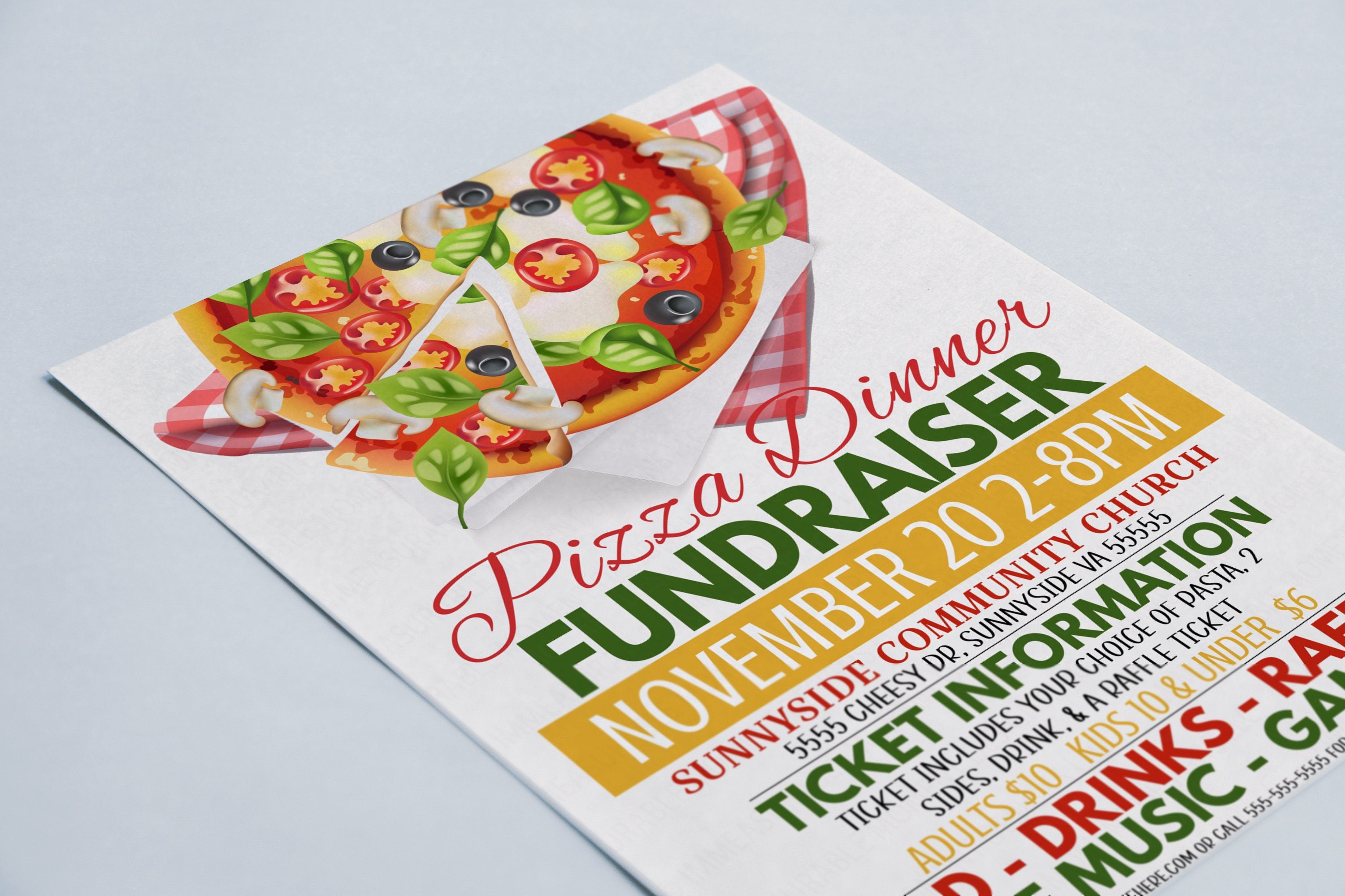 Pizza Party Raffle Editable Pizza Fundraiser Flyer, Pizza Dinner Fundraising Invitation ...