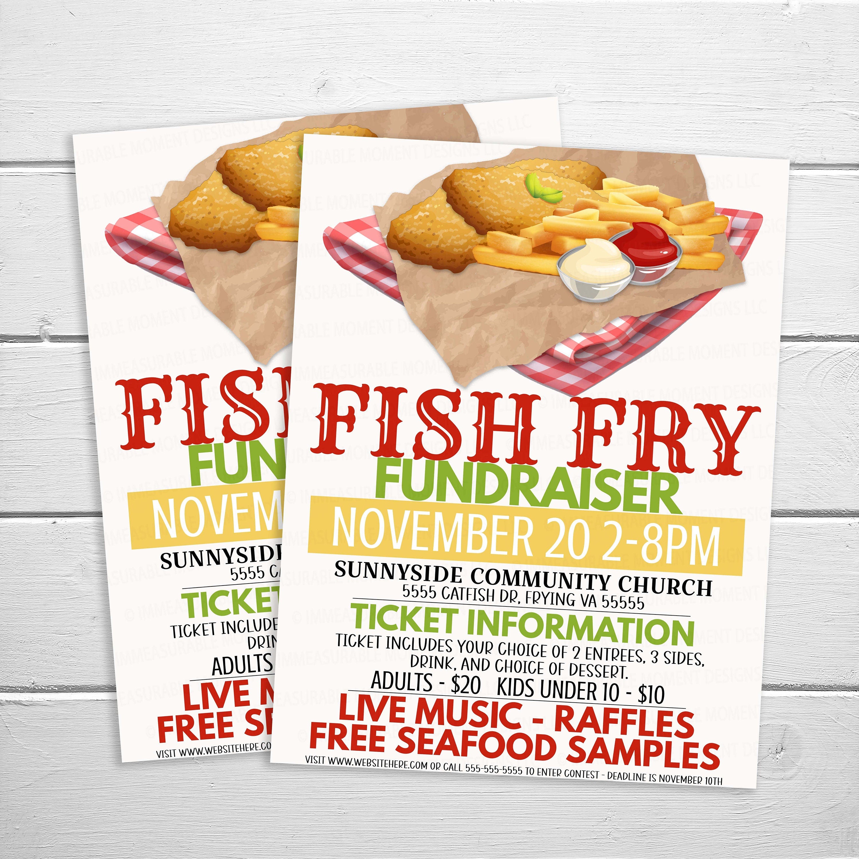 Editable Fish Fry Invitation Flyer, Seafood Frying Event Invite, Fundr