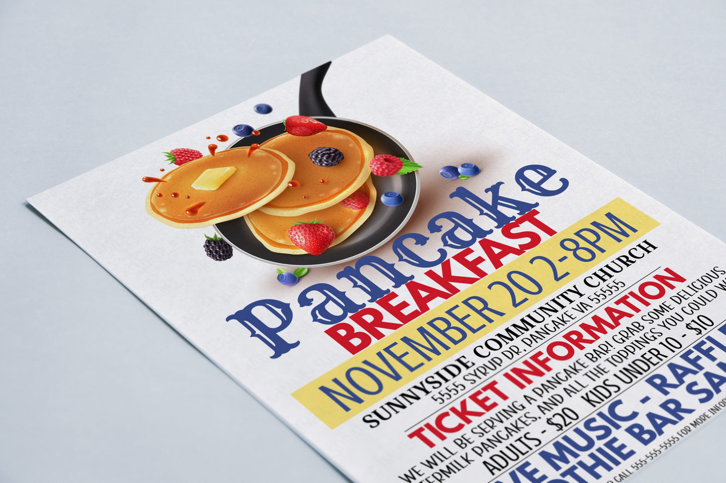 Editable Pancake Flyer, Breakfast Brunch Appreciation, Invite Fundraiser, School Church Business Employee, Fundraising PTA PTO Printable