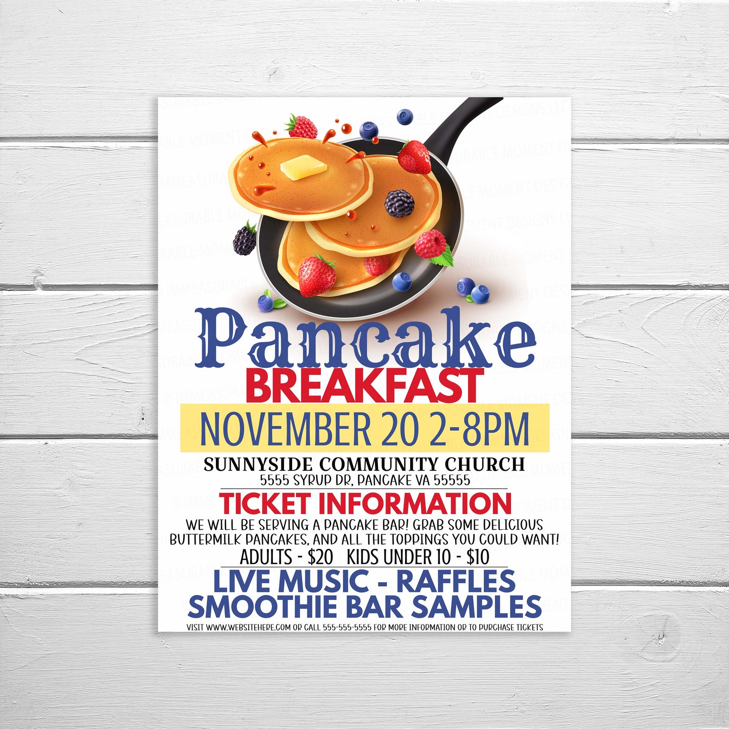Editable Pancake Flyer, Breakfast Brunch Appreciation, Invite Fundraiser, School Church Business Employee, Fundraising PTA PTO Printable