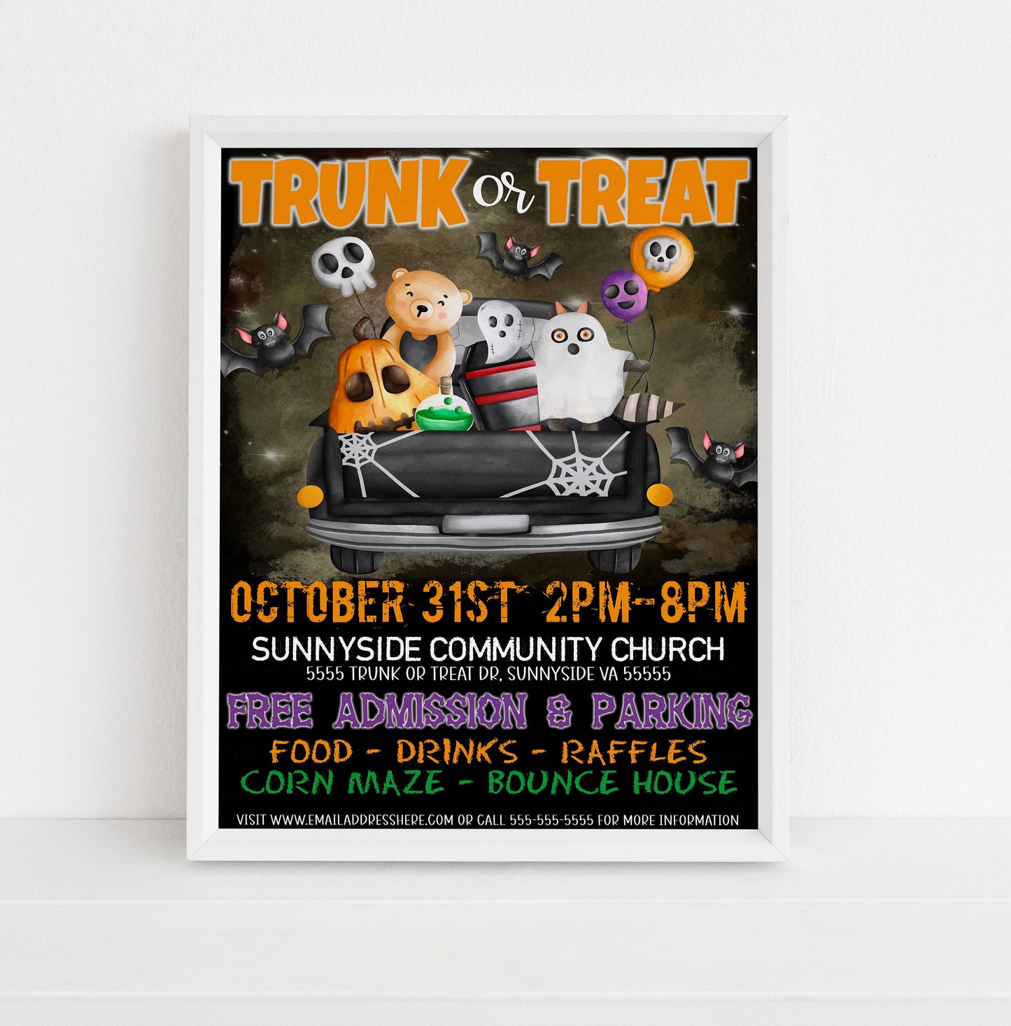 Trunk or Treat Flyer Invitation, Halloween Fall Festival Event, School Church Fundraiser Community Company Business Kids Party, PTO PTA