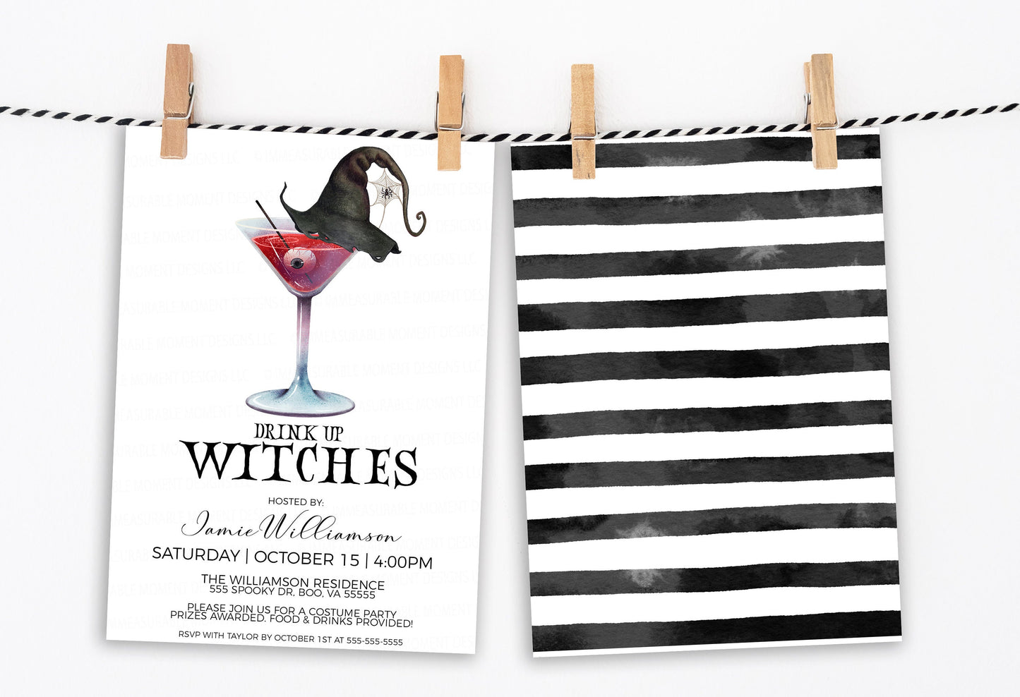 Halloween Party Invitation, Drink Up Witches, Ladies Night Bridal Bachelorette Minimalist Watercolor Invite, Costume Cocktails Printable