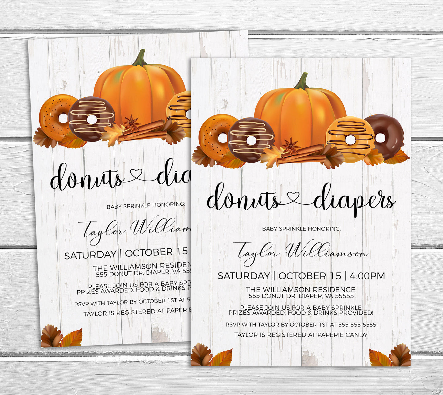 Fall Baby Shower Donut Invitation, Autumn Donut And Diapers Invite, Baby Sprinkle, Boy Girl Twins Sprinkled With Love, Editable Printable