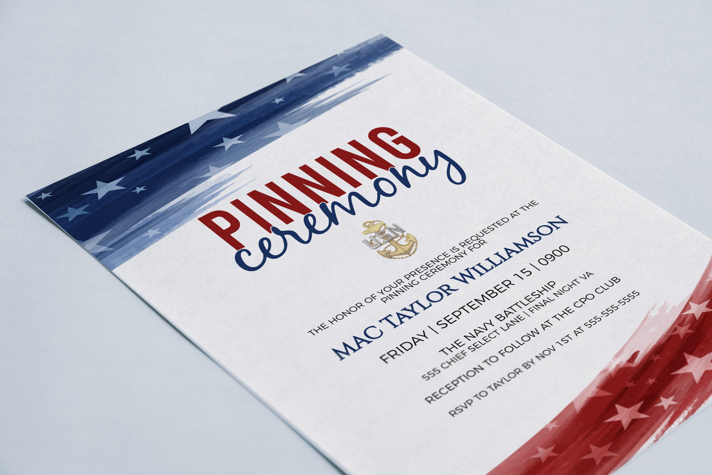 Editable CPO Pinning Ceremony Invitation, Chief Petty Officer Select Pinning Invite, United States Navy Pinning Event, Printable