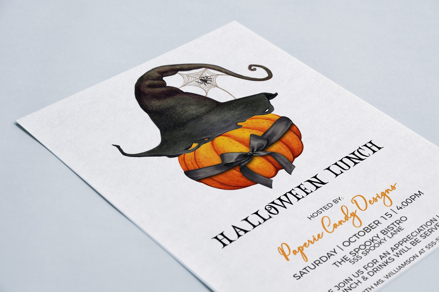 Editable Halloween Invitation, Lunch Brunch Dinner Breakfast, Employee Staff Volunteer Appreciation Minimalist Watercolor Invite, Printable