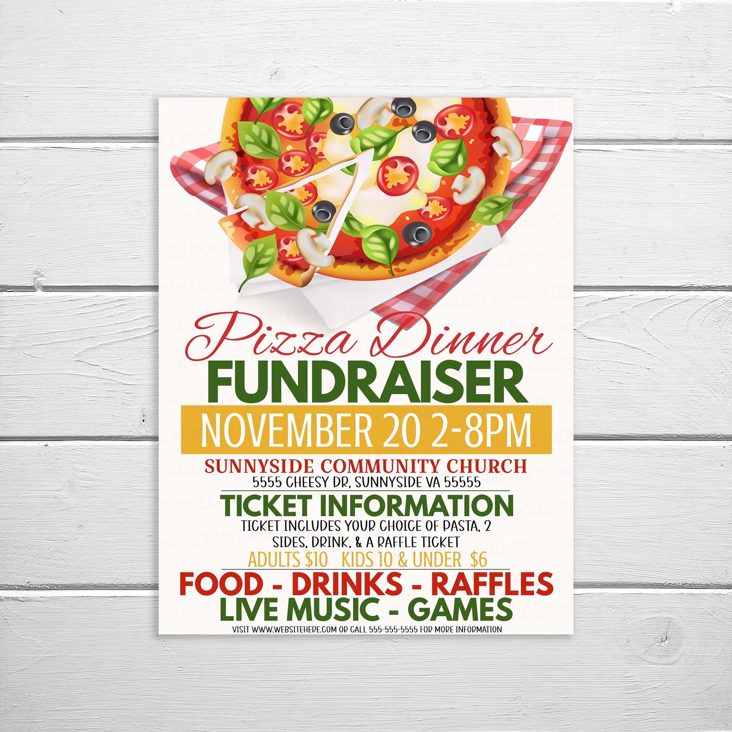 Editable Pizza Fundraiser Flyer, Pizza Dinner Fundraising Invitation, School Church Business Charity Invite, PTA PTO Printable Template