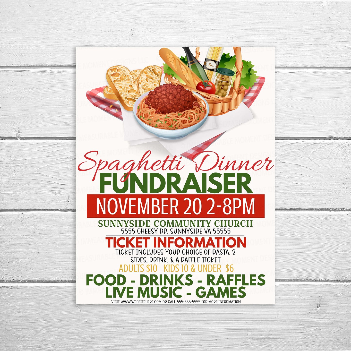 Editable Spaghetti Dinner Fundraiser Flyer, Italian Dinner Fundraising Invitation, School Church Business Charity Invite, PTA PTO Printable