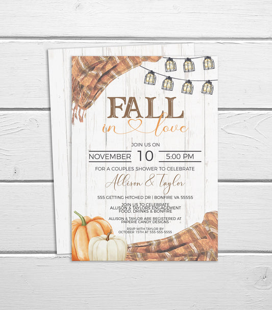 Fall Bridal Shower Invitation, Harvest Autumn Couple's Shower Invite, Fall In Love Wedding Engagement Party, Editable Printable Template