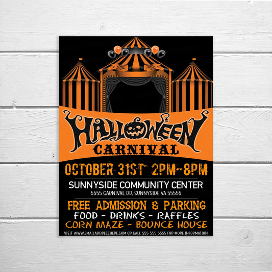 Halloween Carnival Flyer, Editable Printable, School PTO PTA Invitation, Church Business Benefit Fundraiser Poster, Circus Party Printable