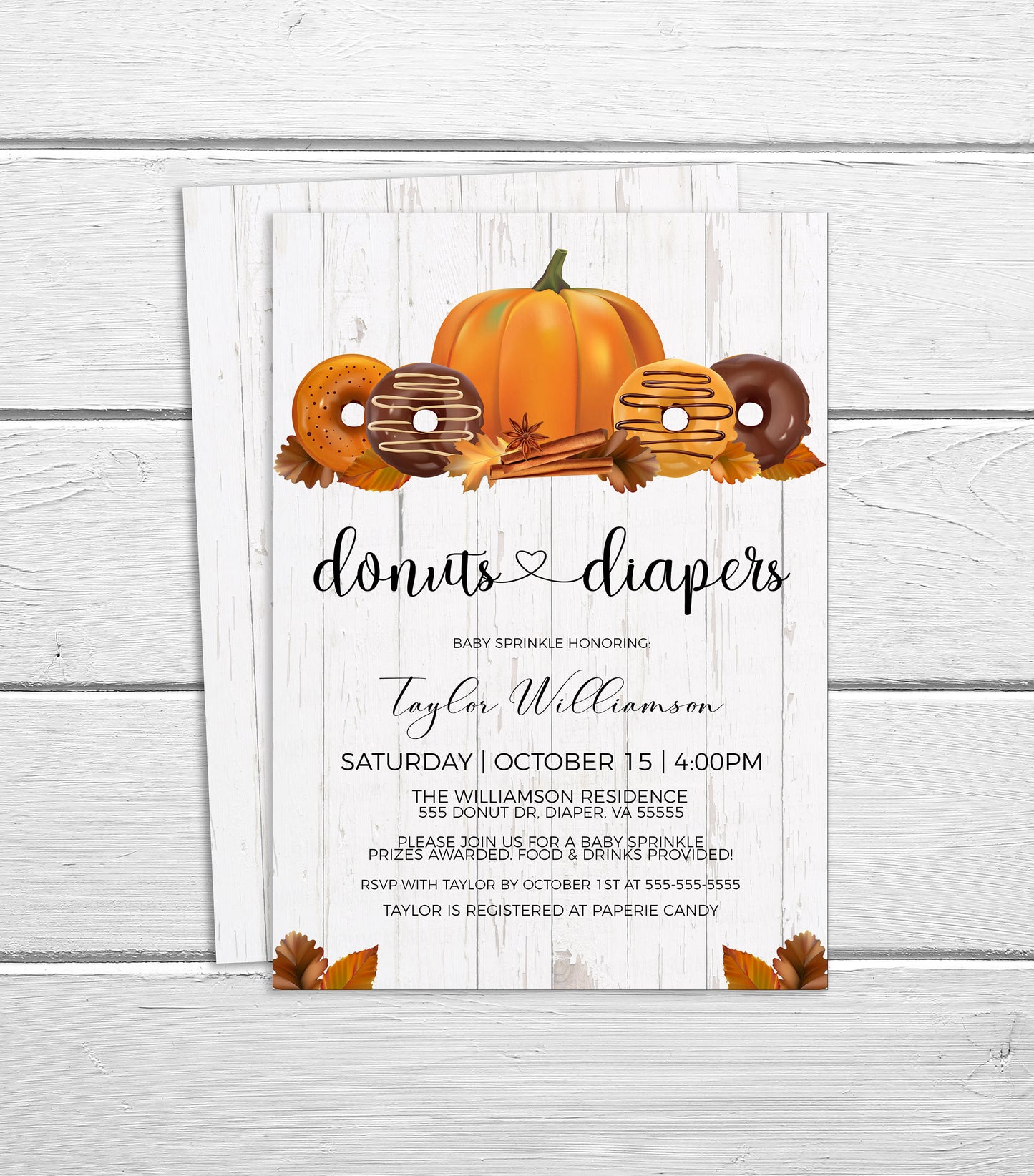 Fall Baby Shower Donut Invitation, Autumn Donut And Diapers Invite, Baby Sprinkle, Boy Girl Twins Sprinkled With Love, Editable Printable