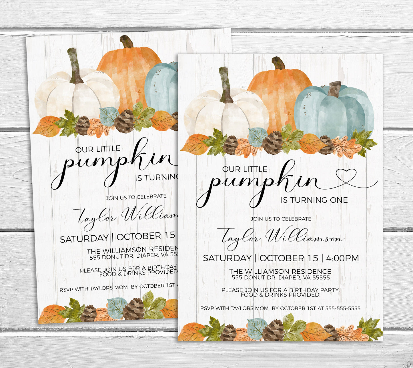Editable Little Pumpkin Birthday Invitation, Any Age Invite, Fall Autumn, Girl Boy Twins, Rustic Farmhouse Watercolor, Editable Printable