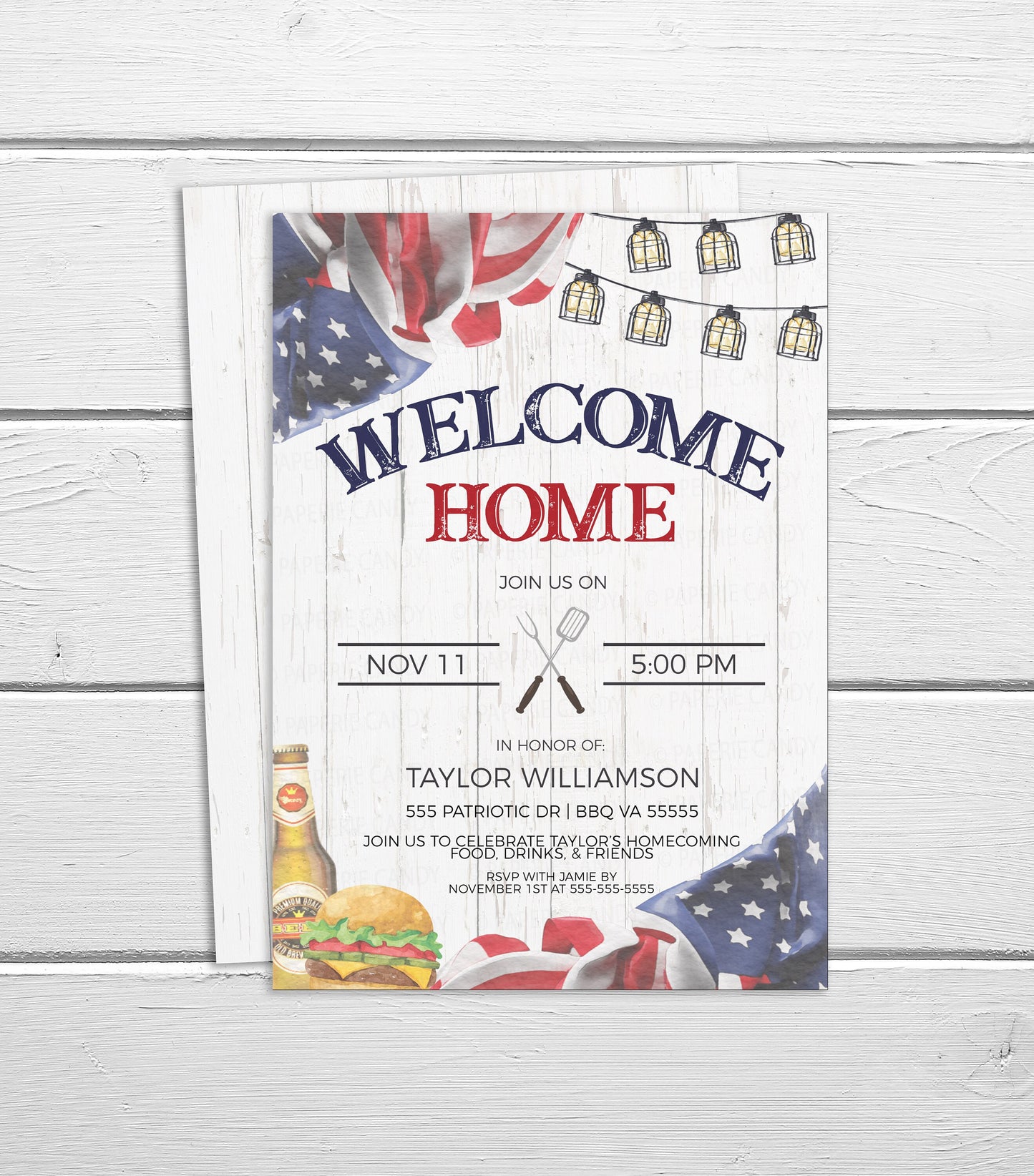 Military Homecoming Invitation, Welcome Home Deployment BBQ Party Invite, United States Navy Army Marines Coast Guard Air Force, Printable