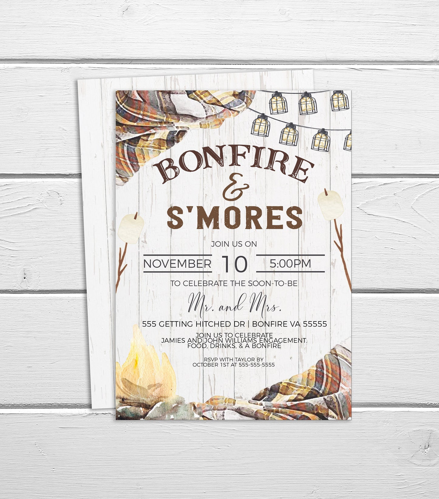 Bonfire S'more Invitation, Fall Autumn Couples Shower Invite, Backyard S'more Party, Mr Mrs, Birthday Party Campfire, Printable Editable
