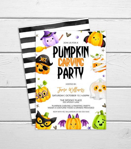 Editable Pumpkin Carving Invitation, Halloween Pumpkin Painting Invite, Kids Pumpkin Craft Birthday Party, School Classroom Party, Printable