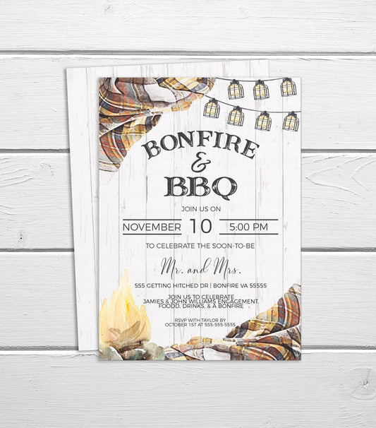 Bonfire BBQ Invitation, Fall Autumn Backyard Party Invite, Barbecue Couples Shower Rustic Engagement, Birthday Campfire, Printable Editable