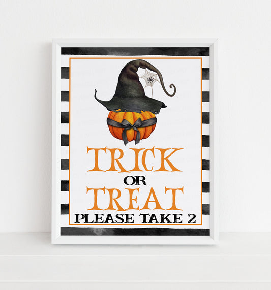 Halloween Trick Or Treat Sign, Please Take 2, Trick Or Treating Yourself, Take Two, Printable Halloween Sign, Instant Download