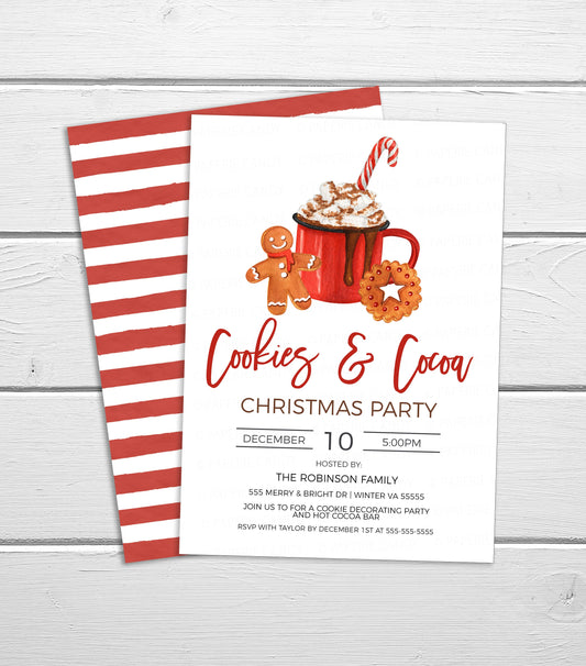 Cookies & Cocoa Party Invitation, Editable Cookie Decorating Party, Hot Chocolate Bar, Holiday Christmas Party, DIY Printable Template