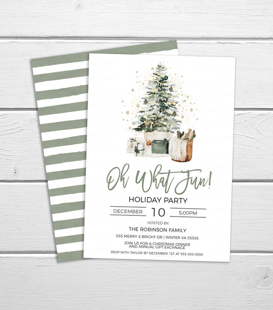 Christmas Party Invitation, Editable Oh What Fun Invite, Winter Holiday Christmas Tree, Gift Exchange, Lunch Dinner, DIY Printable Template