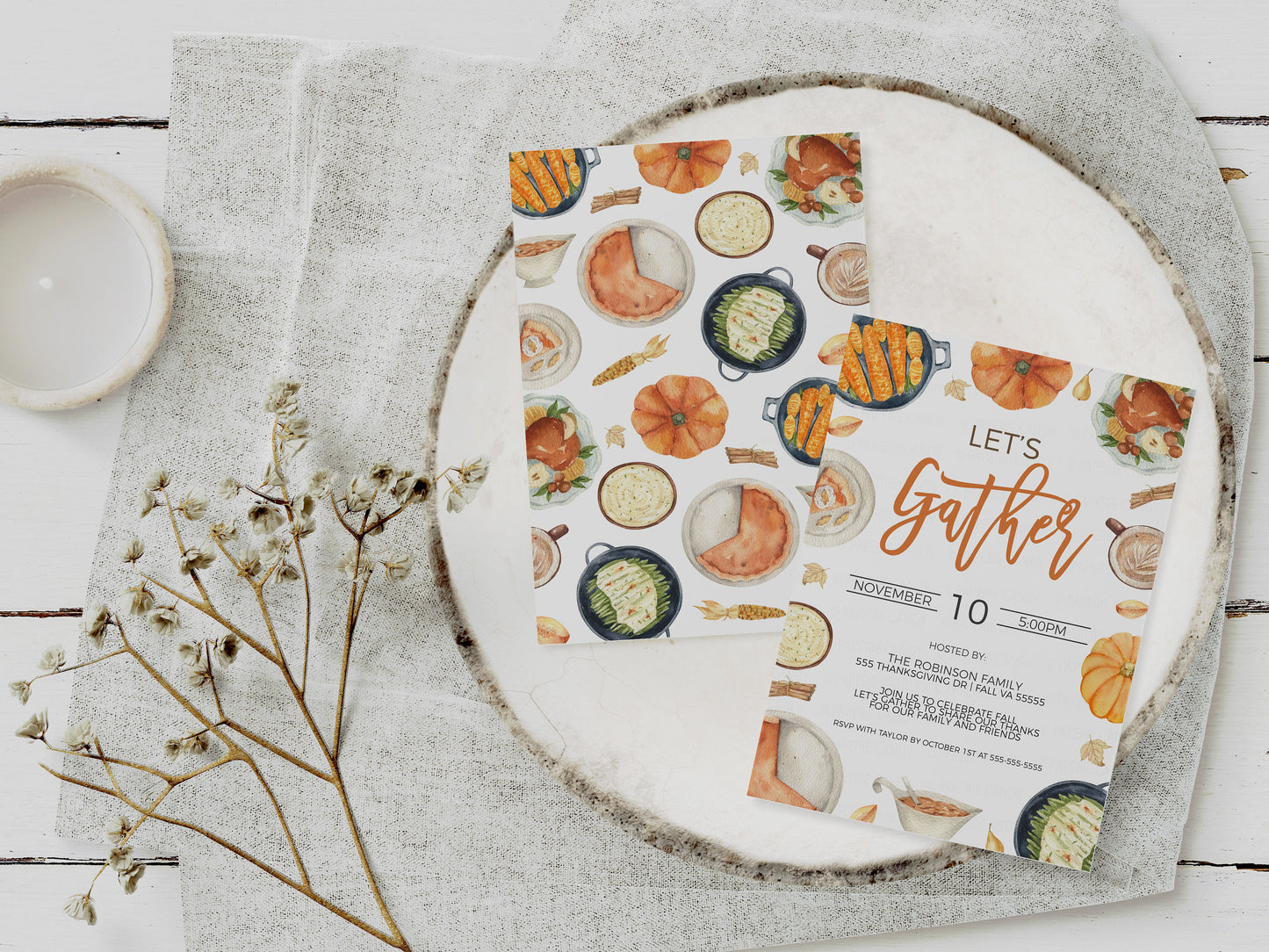 Let's Gather Invitation, Editable Thanksgiving Party Invite, Turkey Dinner Lunch Luncheon, Thanksgiving Appreciation, Printable Template
