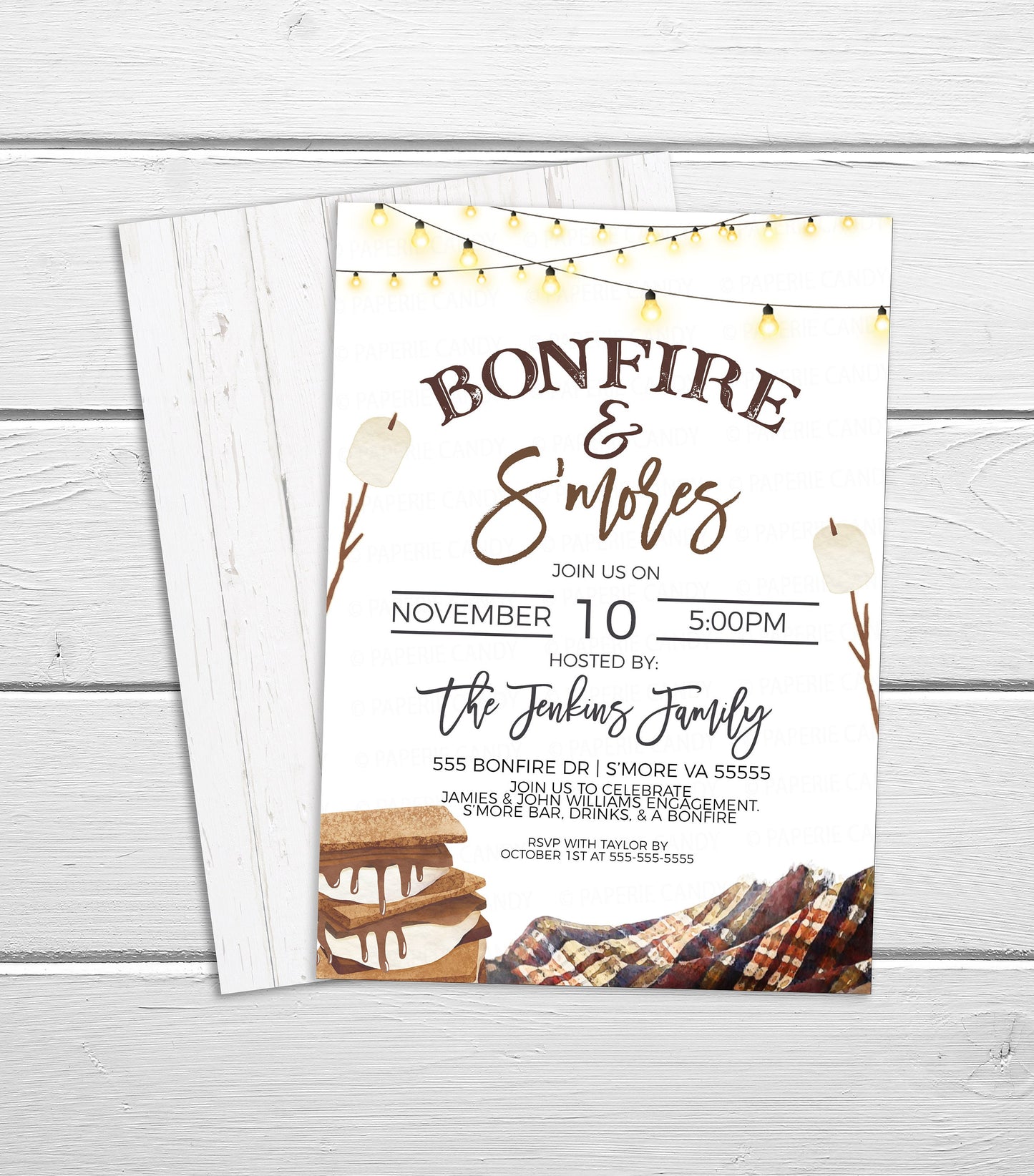 Bonfire And S'more Invitation, Couples Engagement Shower Invite, Backyard S'mores, Mr Mrs, Birthday Party Campfire, Printable Editable