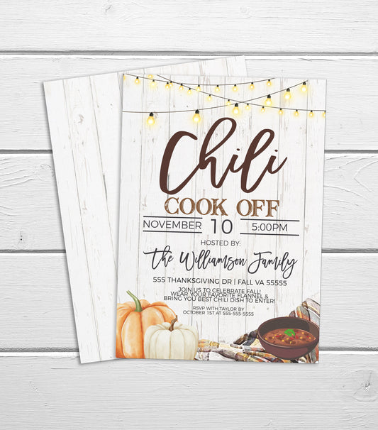 Chili Cook Off Invitation, Chili Cook-off Tasting Competition Invite, Fall Rustic Autumn Chili CookOff Party, Printable Editable Template