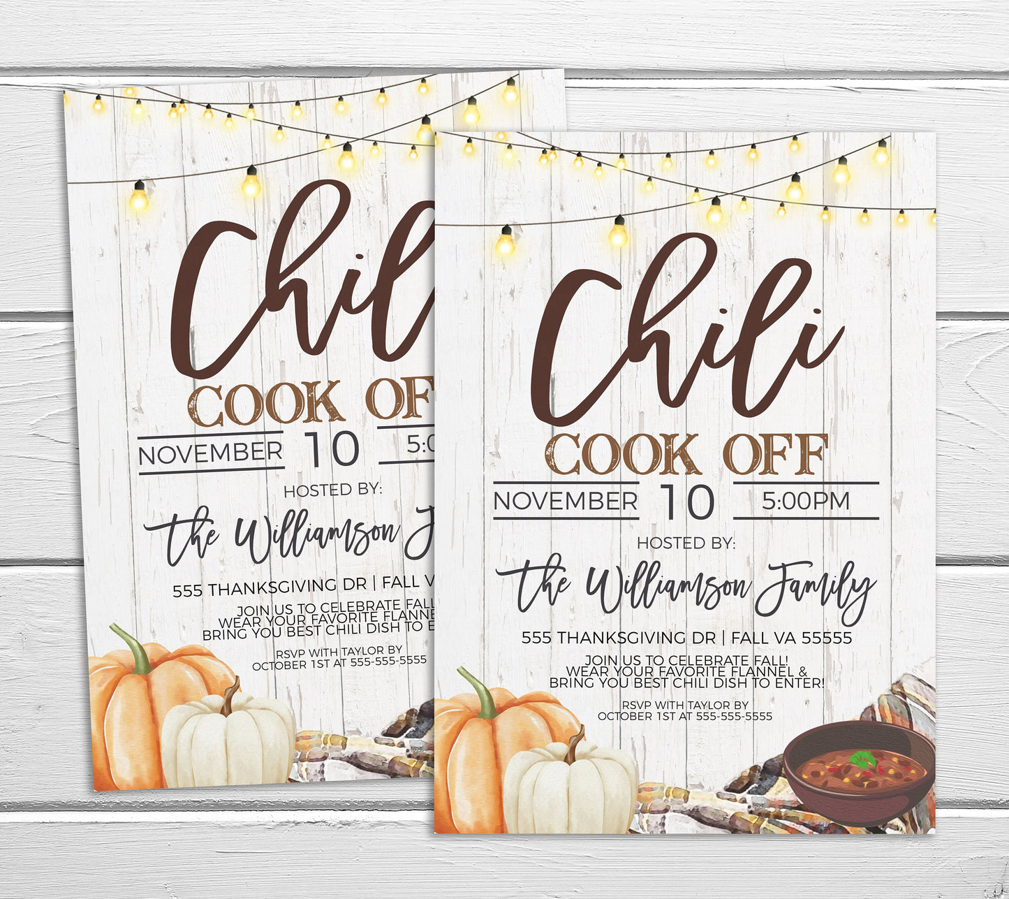 Fall Chili Cook Off Invitation, Chili Cook-off Tasting Competition Invite, Rustic Autumn Chili CookOff Party, Printable Editable Template