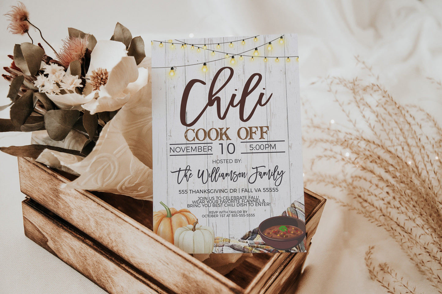Chili Cook Off Invitation, Chili Cook-off Tasting Competition Invite, Fall Rustic Autumn Chili CookOff Party, Printable Editable Template