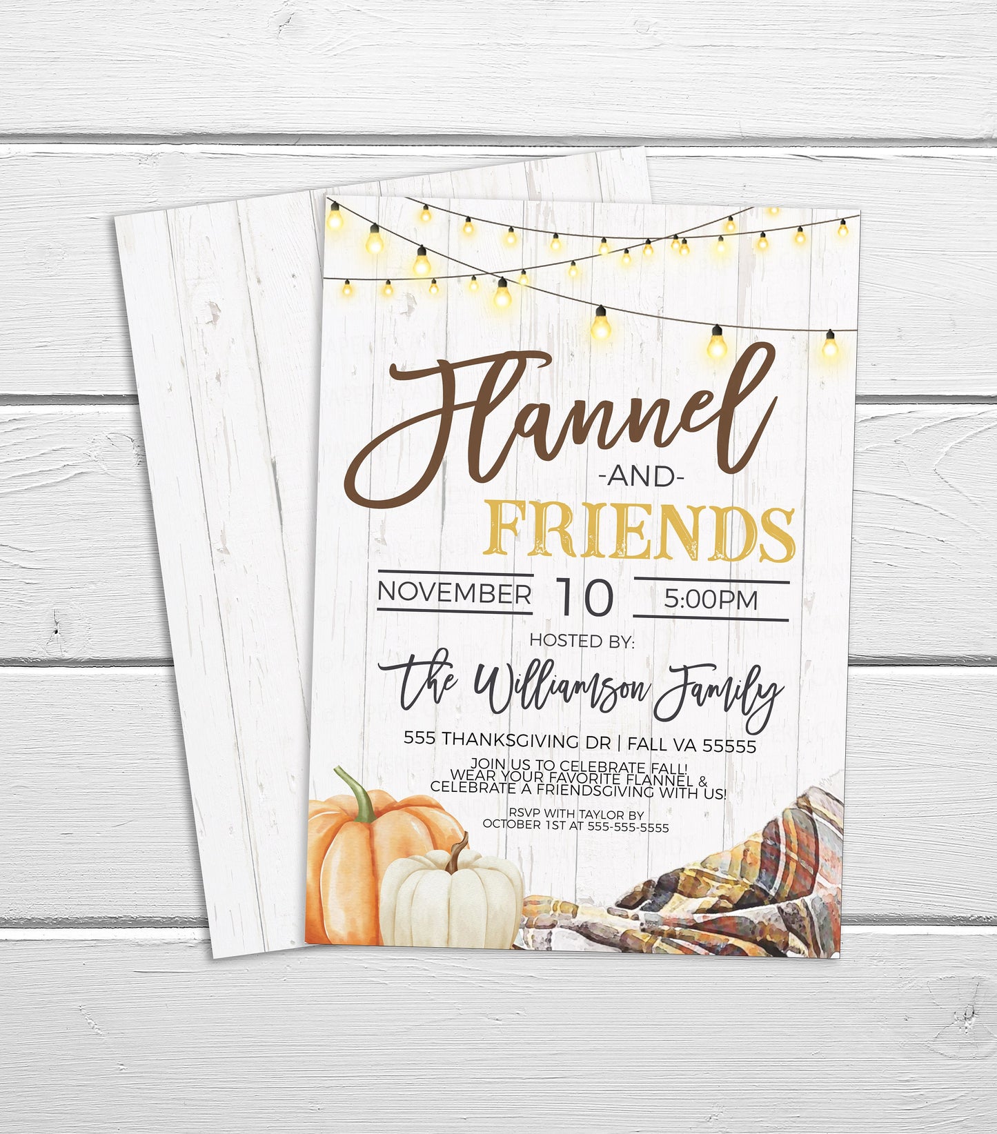 Friendsgiving Invitation, Flannel And Friends Party Invite, Fall Friends Thanksgiving, Dinner Brunch Lunch, Editable Printable Template