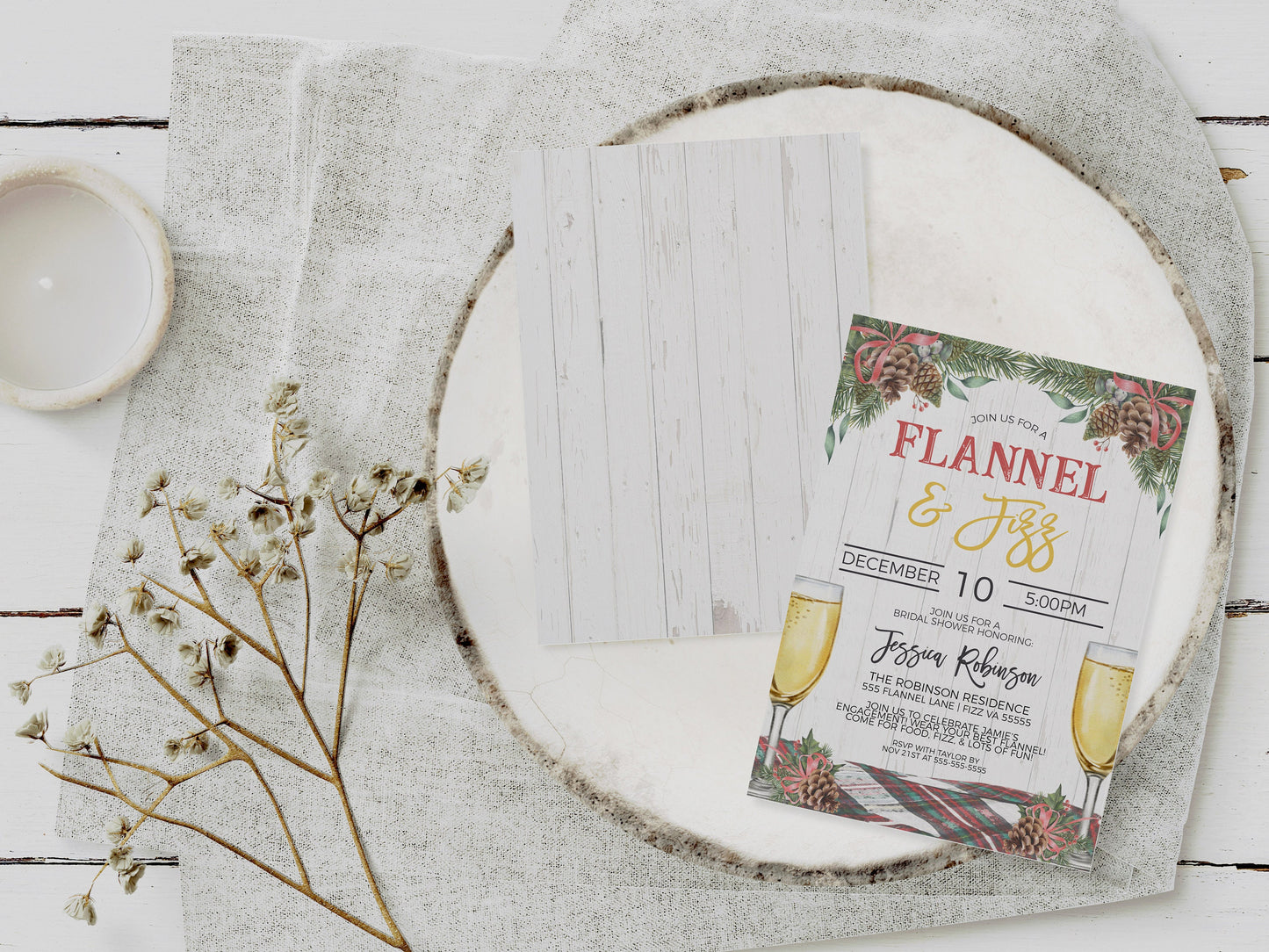 Flannel And Fizz Party Invitation, Plaid Bachelorette Invite, Flannel Fling Bridal Shower, Rustic Weekend Cabin, Editable Printable Template