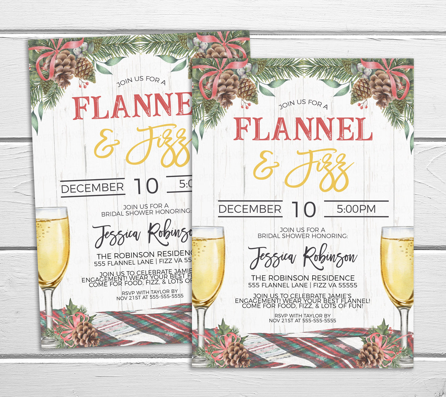 Flannel And Fizz Party Invitation, Plaid Bachelorette Invite, Flannel Fling Bridal Shower, Rustic Weekend Cabin, Editable Printable Template