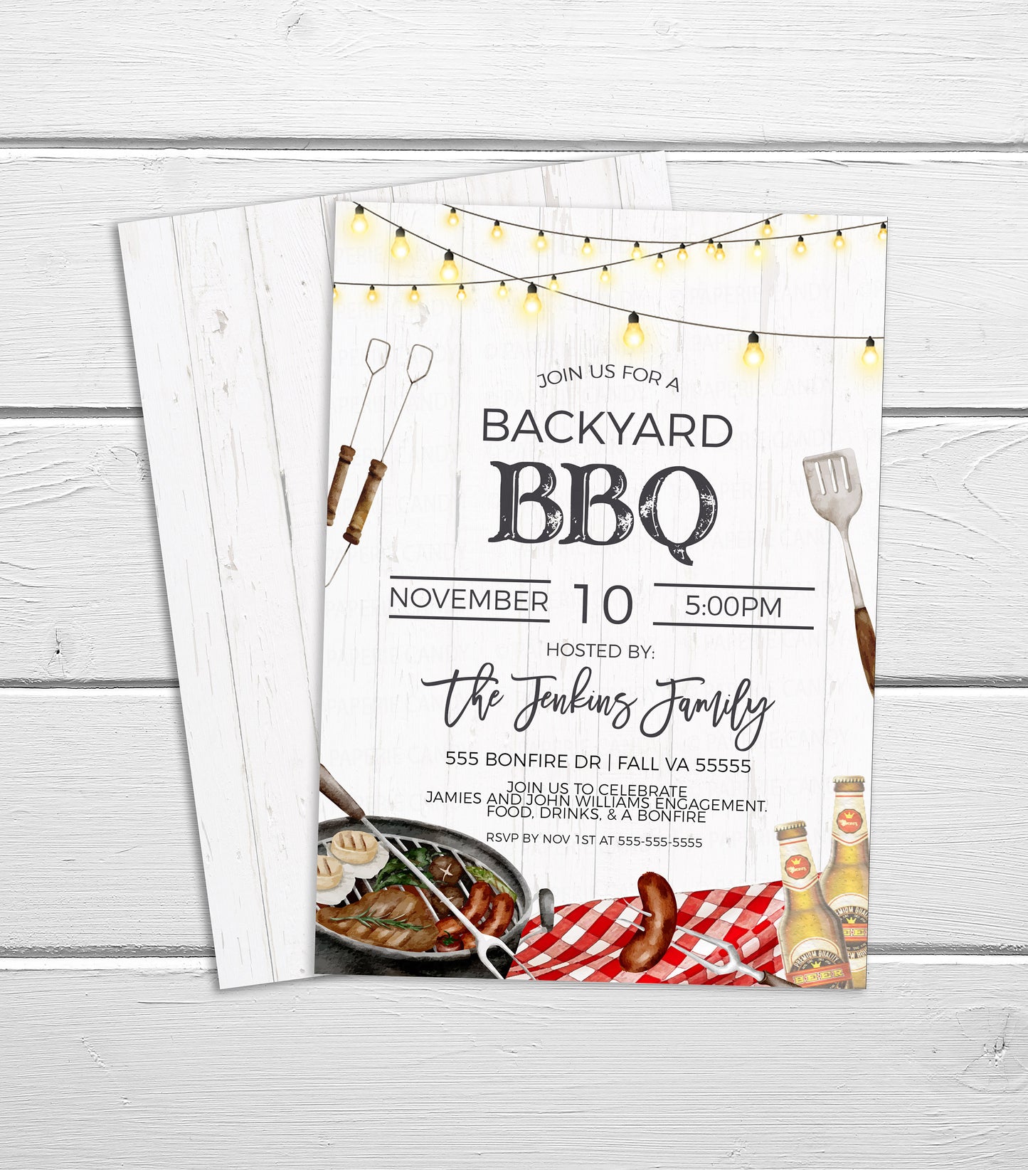 Backyard BBQ Invitation, Barbeque Burgers Beer Invite, Grilling Cookout Barbecue Party, Fall Summer Event Shower Editable Printable Template