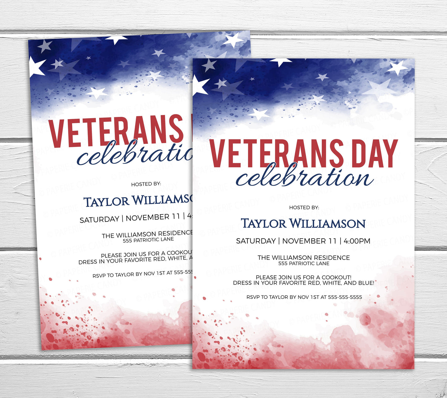 Veterans Day Invitation, Editable Patriotic Invite, 4th Of July, Red White Blue Watercolor Flyer, Cookout BBQ Parade, Block Party, Printable