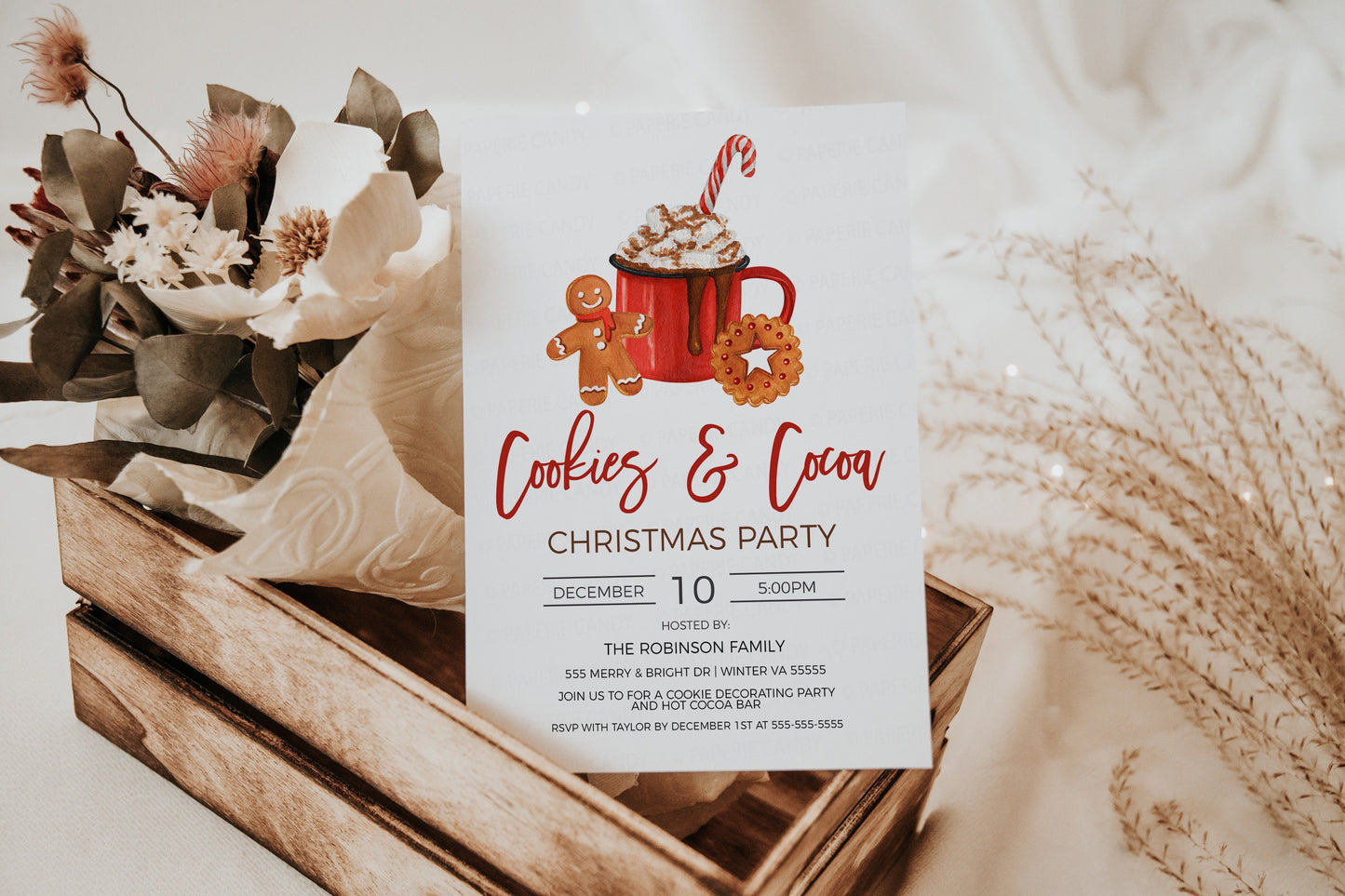 Cookies & Cocoa Party Invitation, Editable Cookie Decorating Party, Hot Chocolate Bar, Holiday Christmas Party, DIY Printable Template