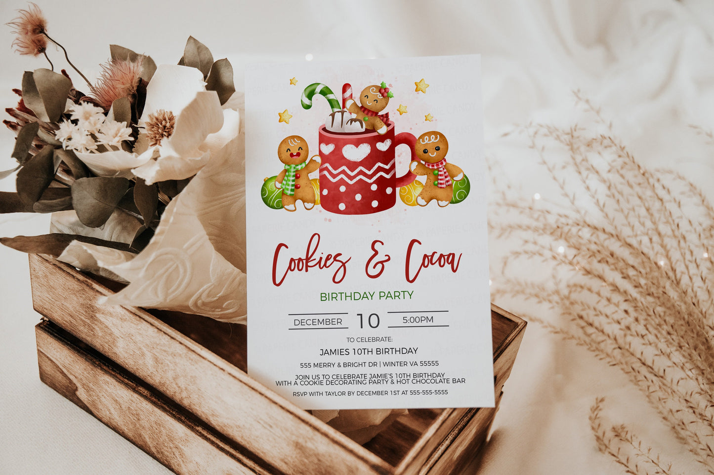 Christmas Cookies & Cocoa Birthday Party Invitation, Editable Birthday Cookie Decorating And Hot Chocolate Bar Party, DIY Printable Template