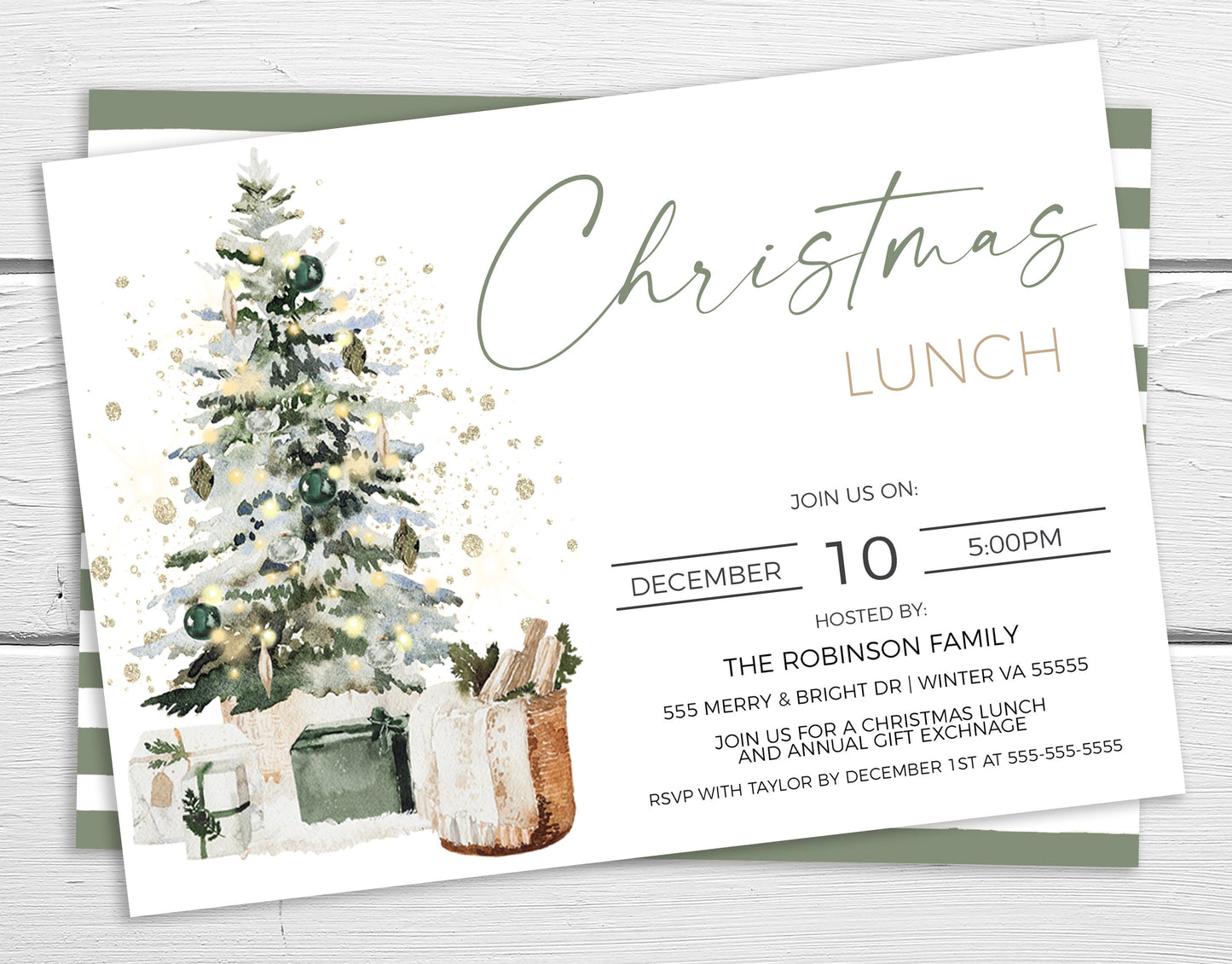 Editable Christmas Lunch Party Invitation, Brunch Luncheon Dinner Winter Holiday Invite, Business Company Staff Employee, Printable