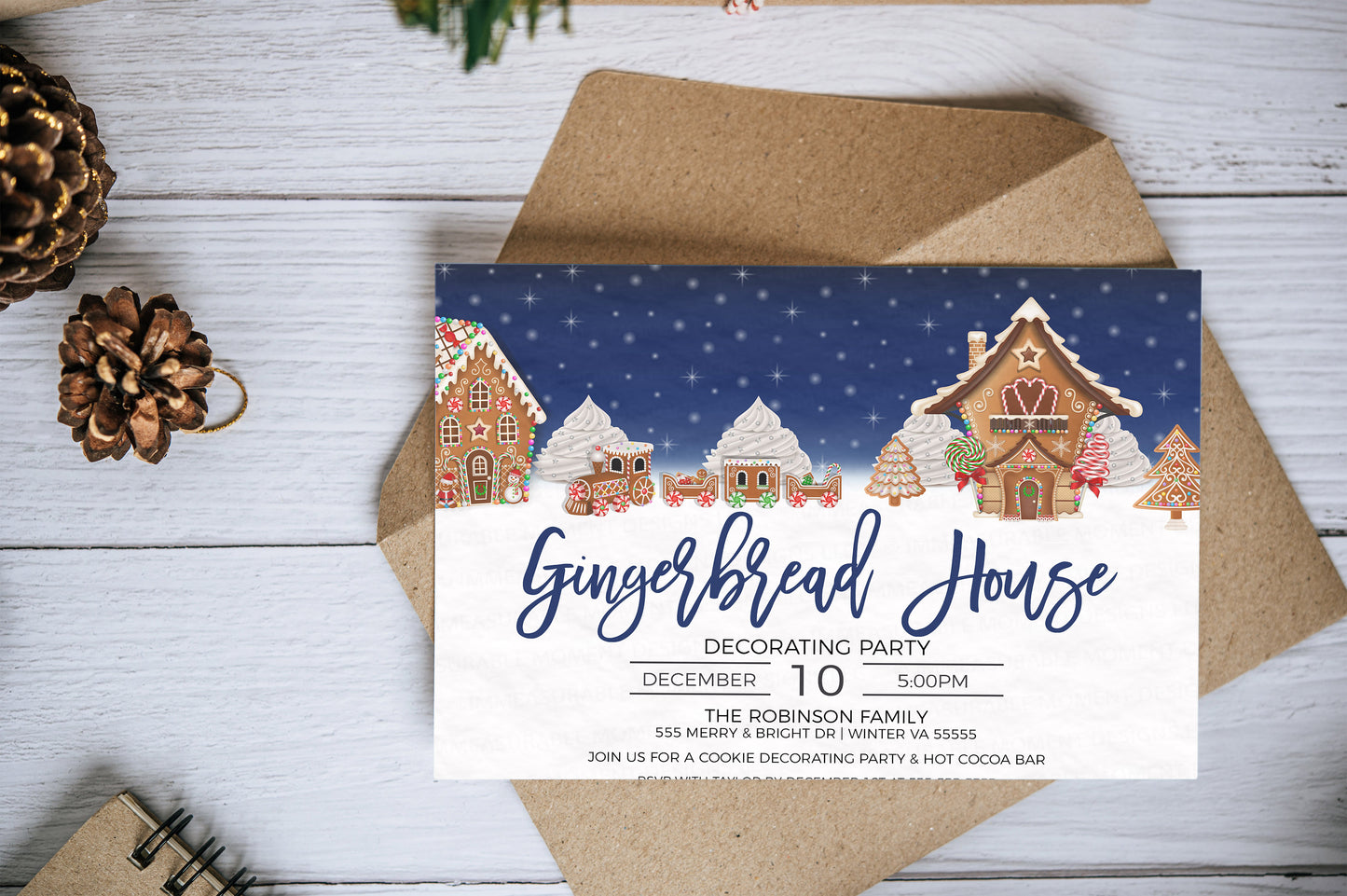 Gingerbread House Decorating Party Invitation, Editable Cookie Decorating Party, Hot Chocolate Bar, Birthday Party, DIY Printable Template