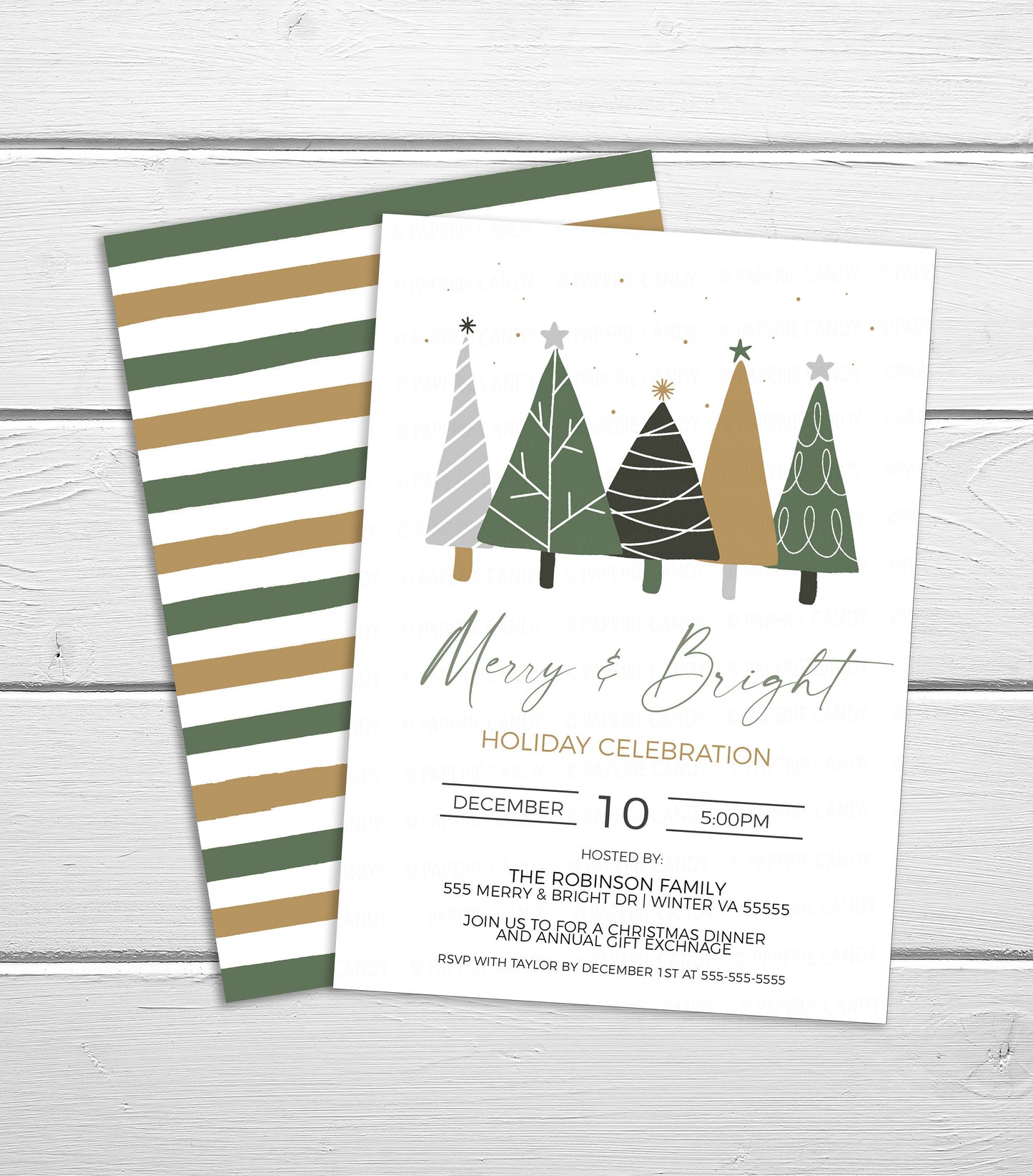 Merry And Bright Invitation, Editable Holiday Party Invite, Christmas Trees, Company Work Event, Christmas Lunch Dinner Luncheon, Printable