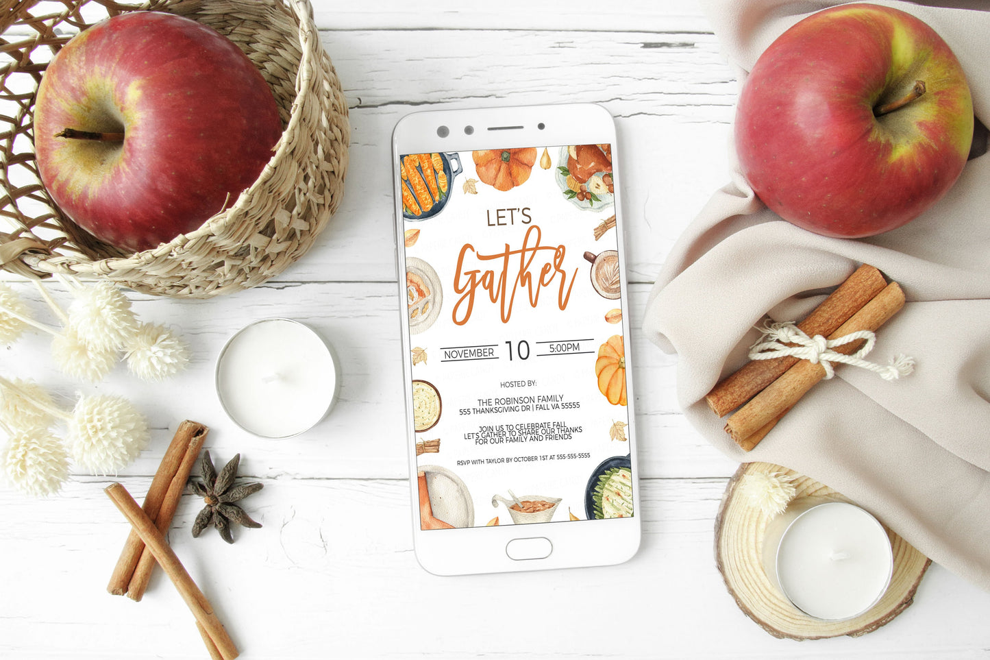 Let's Gather Invitation, Editable Thanksgiving Party Invite, Turkey Dinner Lunch Luncheon, Thanksgiving Appreciation, Printable Template