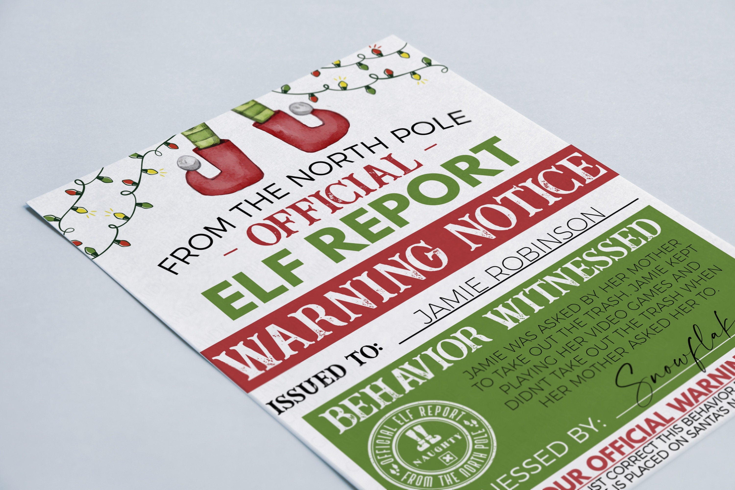Elf Warning Note Printable Elf Naughty Warning Report, Editable Elf Letter, Printable Elf Letter ...