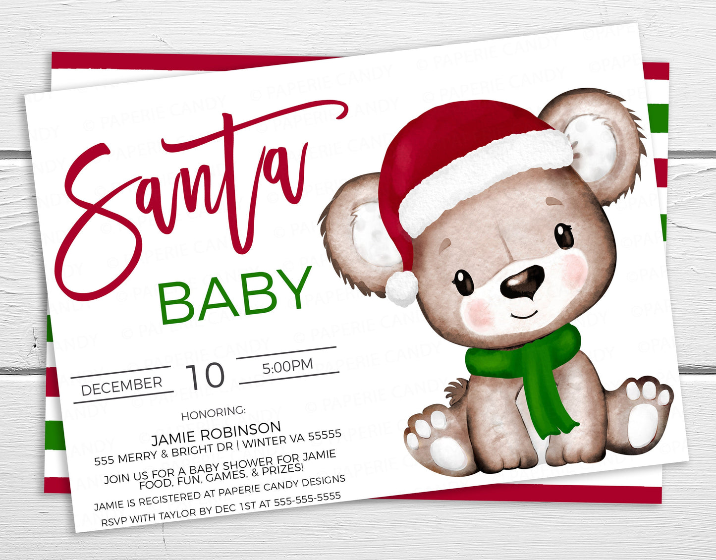 Christmas Baby Shower Invitation, Santa Baby Invite, Boy Girl Twin Shower, Christmas General Reveal Party, Editable Printable Template