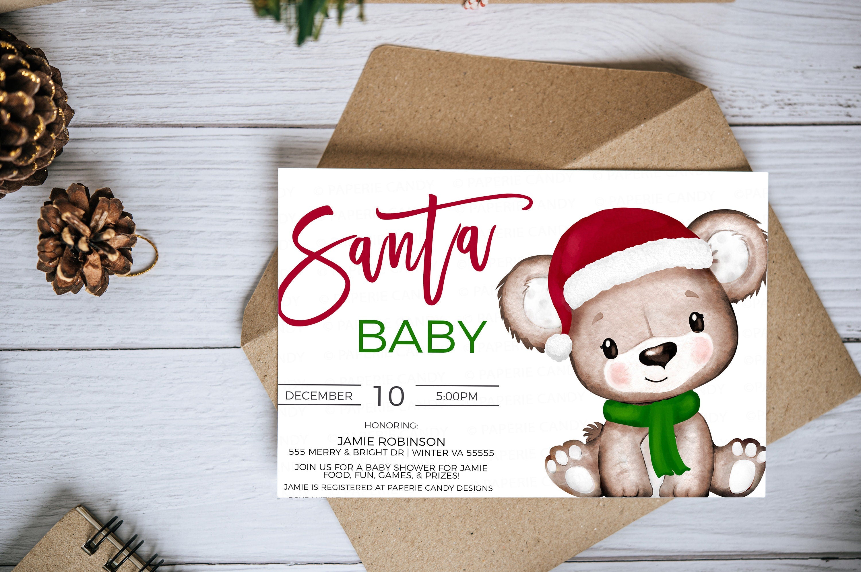 Christmas Baby Shower Invitation, Santa Baby Invite, Boy Girl Twin Sho ...