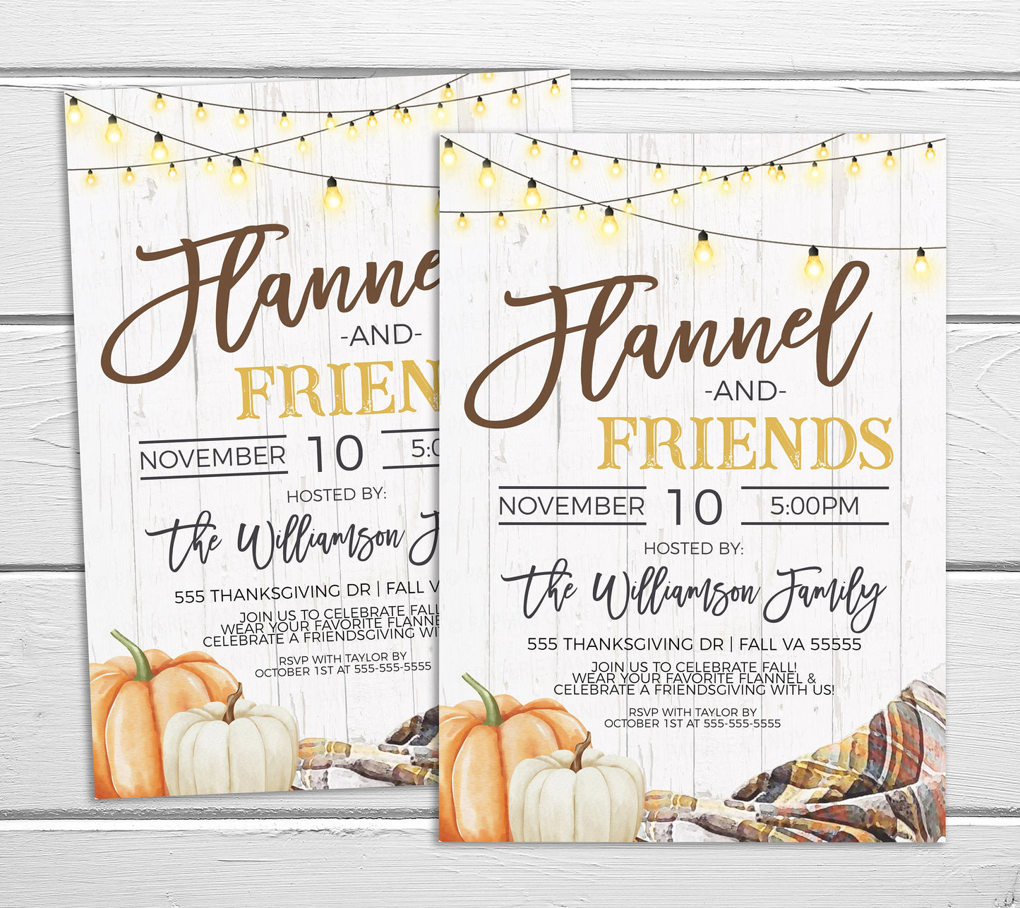 Friendsgiving Invitation, Flannel And Friends Party Invite, Fall Friends Thanksgiving, Dinner Brunch Lunch, Editable Printable Template