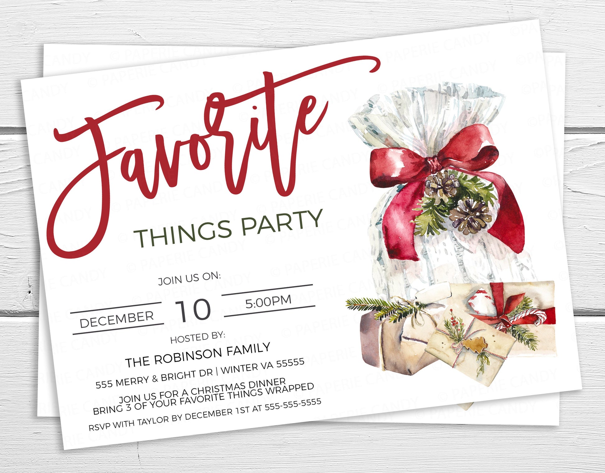Favorite Things Party Invitations in Red