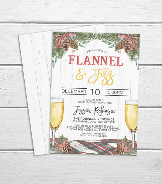 Flannel And Fizz Party Invitation, Plaid Bachelorette Invite, Flannel Fling Bridal Shower, Rustic Weekend Cabin, Editable Printable Template