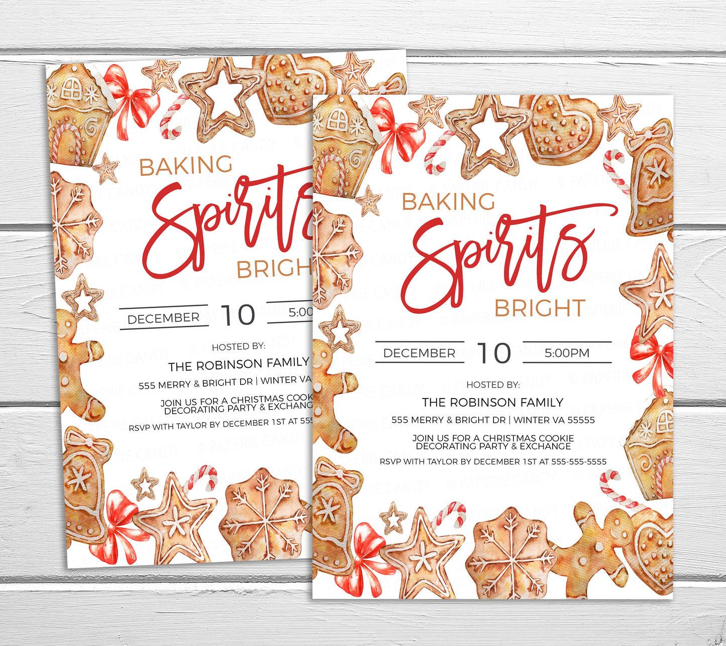Editable Baking Spirits Bright Party Invitation, Christmas Cookie Decorating Invite, Christmas Cookie Exchange Party, Printable Template