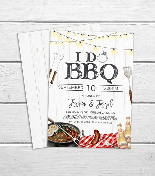 I Do BBQ Couples Shower Invitation, BBQ Burgers Beer Engagement Invite, Backyard Barbecue, Co-Ed Couples Shower Editable Printable Template