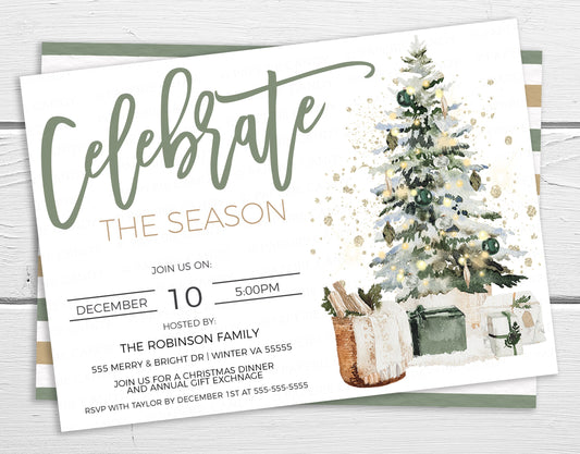 Editable Celebrate The Season Invitation, Brunch Lunch Dinner Breakfast Invite, Christmas Business Company Staff Employee Friends, Printable