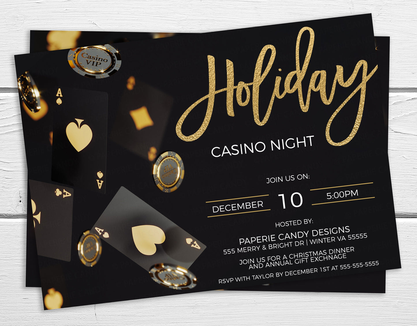 Editable Holiday Casino Party Invitation, Christmas Poker Night Invite, Business Company Staff Employee Fundraiser Casino Birthday Printable